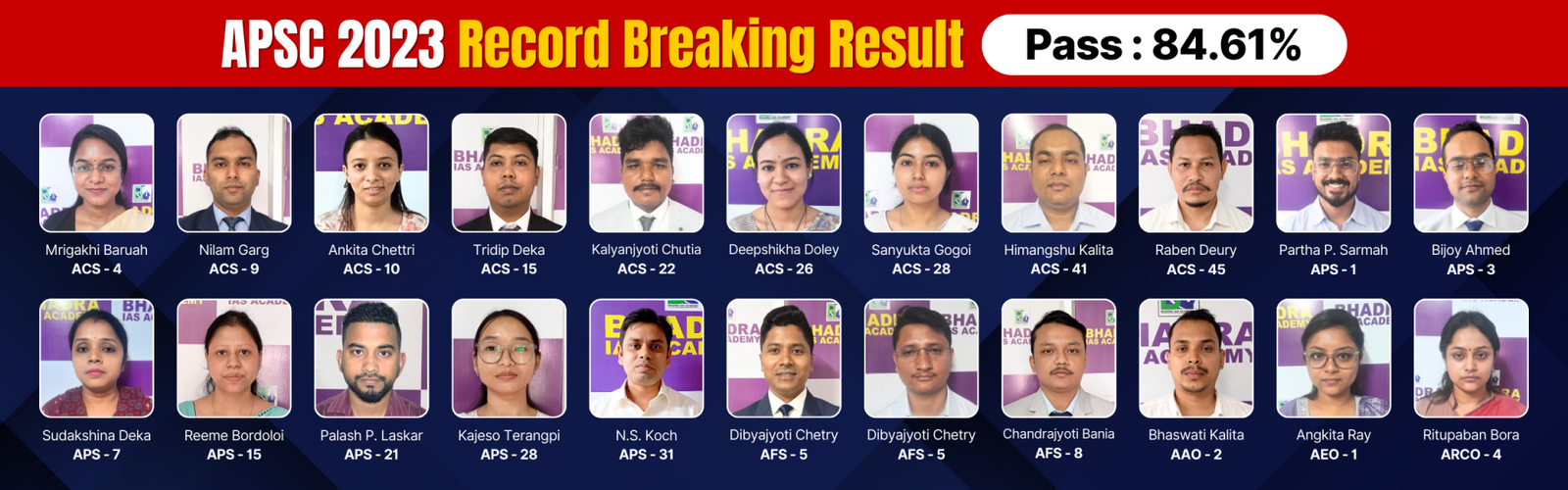 apsc cce 2023 toppers - Bhadra IAS Academy - apsc coaching